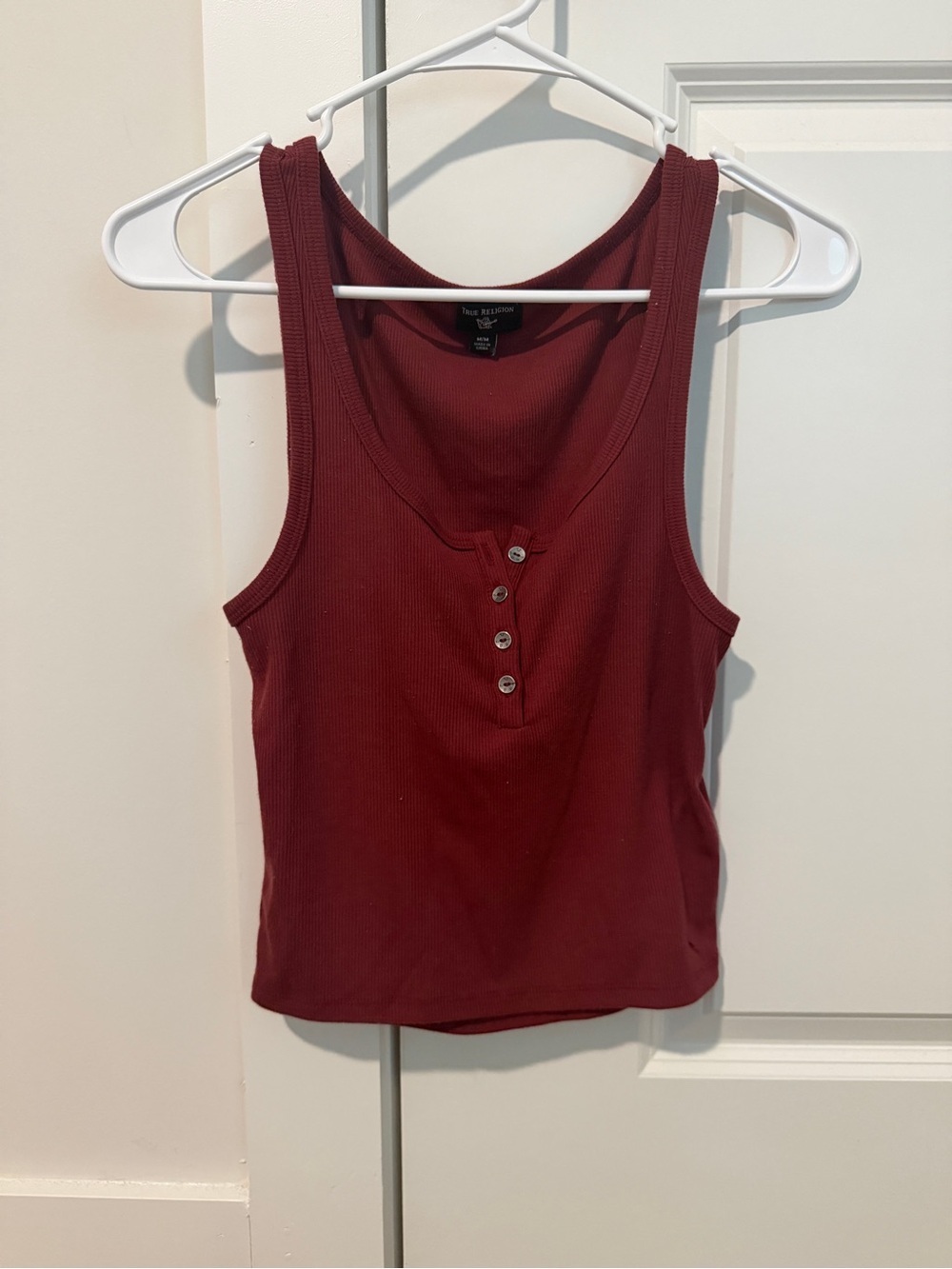 True Religion Burgundy Ribbed Henley Tank Top